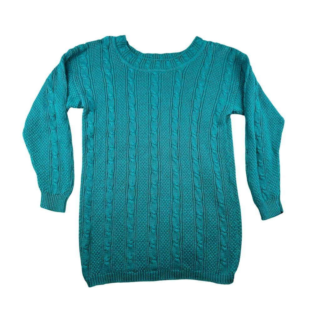 Vintage Maggie Lawrence Sweater Women M Green Cotton Knit Long Sleeve Coastal